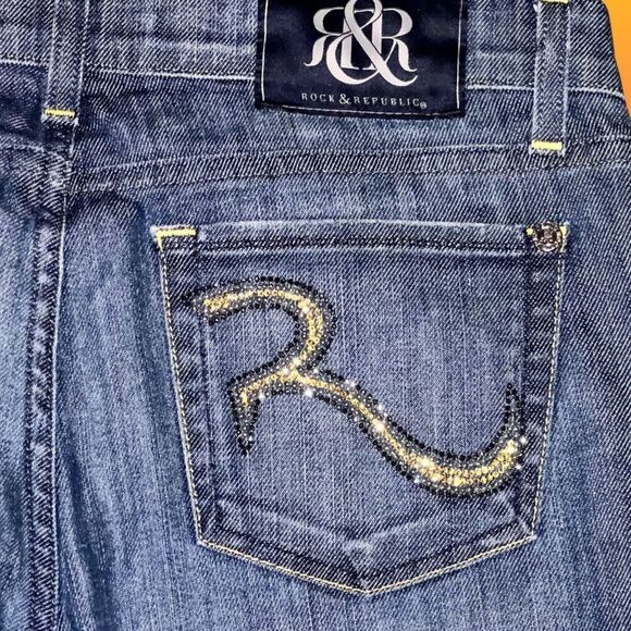 Rock Republic Roth Yellow Rhinestone Bootcut Jeans Size 32x32 #101 - Picture 3 of 6